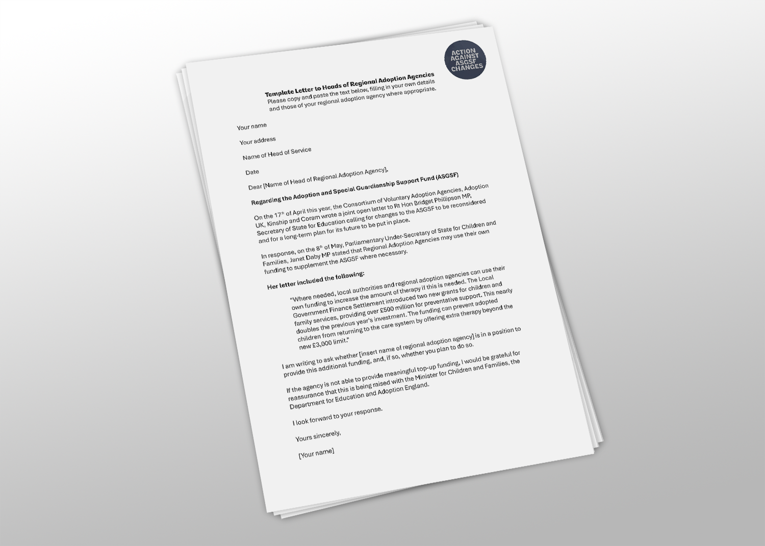 Template Letter to Heads of Regional Adoption Agencies
