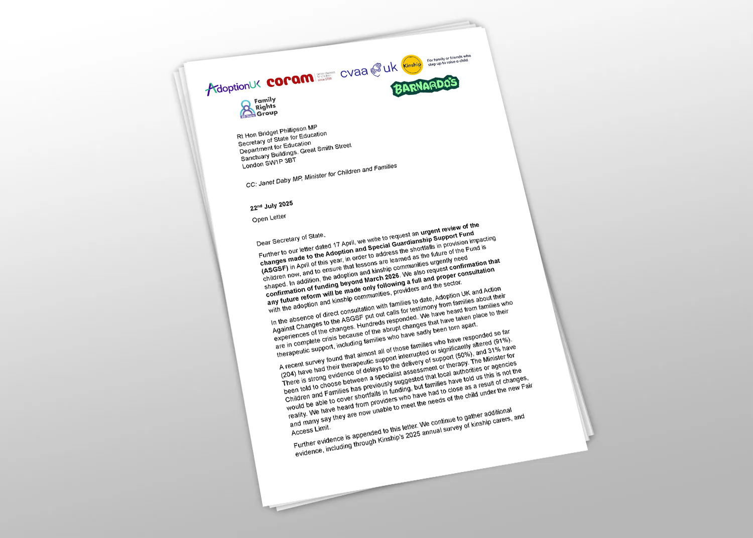 New Joint Letter to the Secretary of State for Education