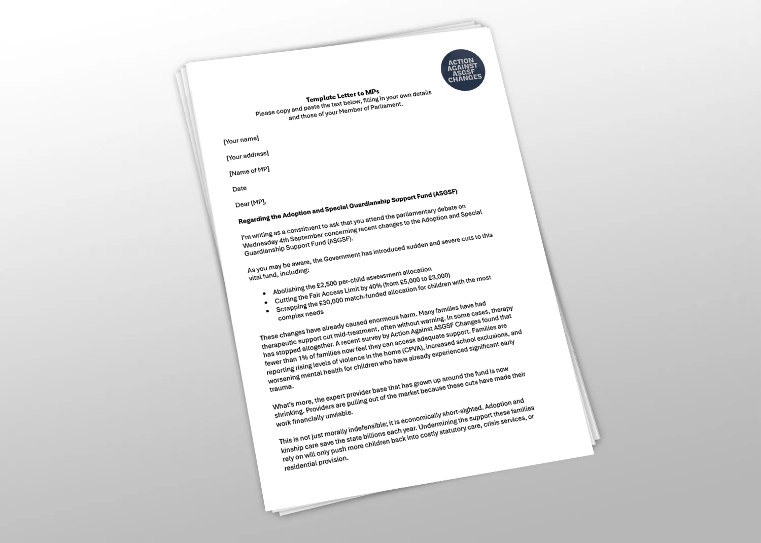 Template Letter to MPs in Advance of September 4th Parliamentary Debate